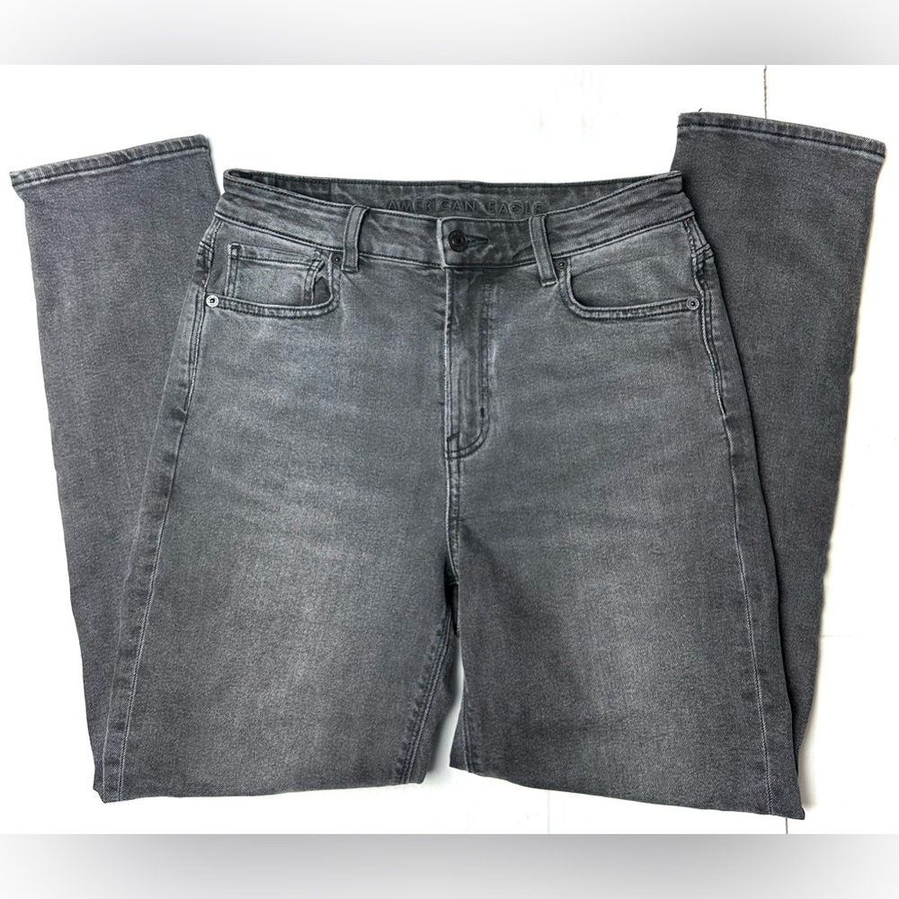 American Eagle Womens 4 Regular‎ Mom Jeans Stretch Black Pockets High-Rise